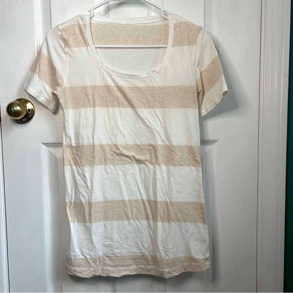 Lululemon Striped Beige and White Women's Tee Small